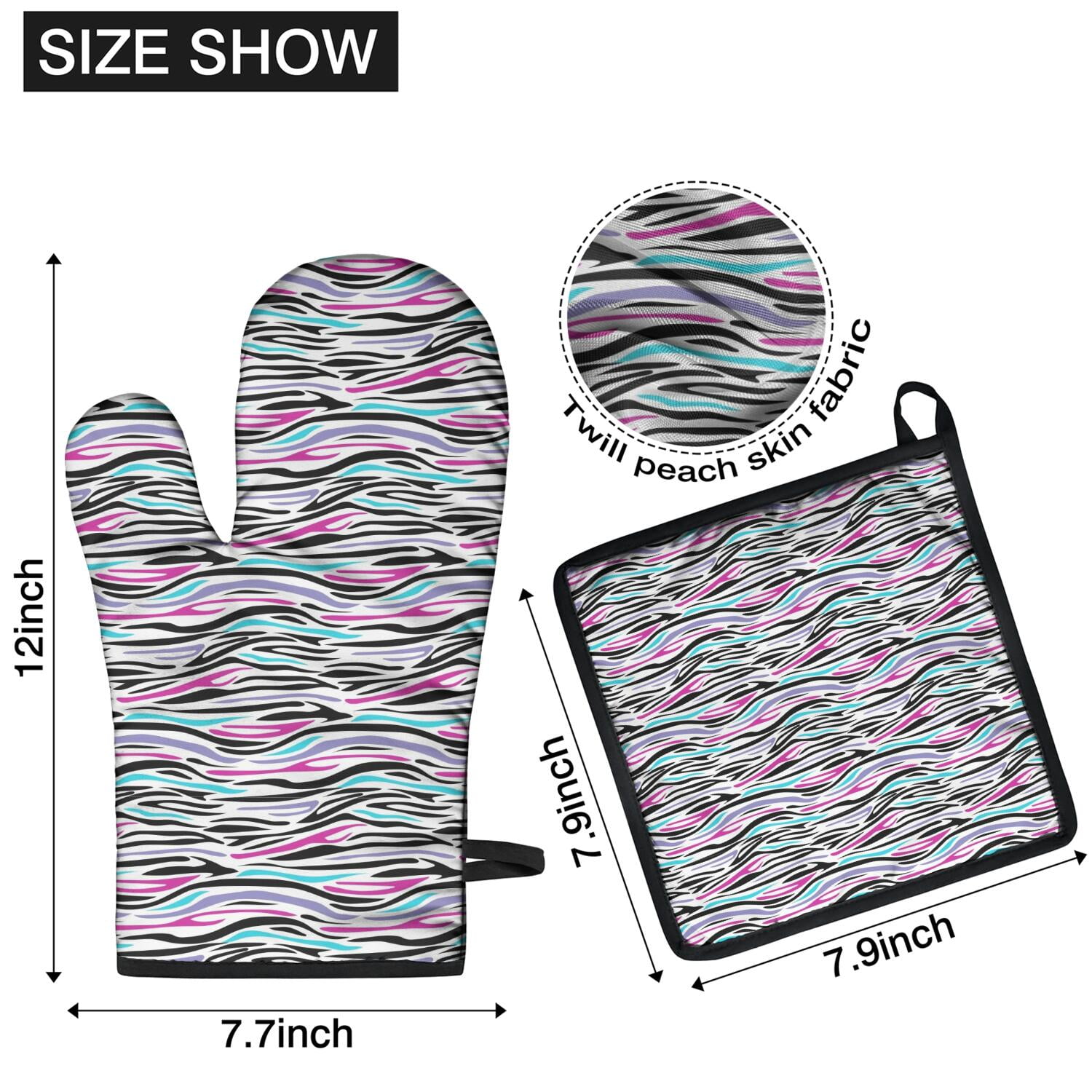 Leopard Print Oven Mitts and Pot Holders Set Of 4, Heat Resistant Kitchen Gloves with Non-Slip Grip, Hanging Loop, Soft Cotton Lining for Baking, Cooking, Grilling, Barbecue