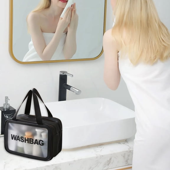 Large Capacity Transparent Cosmetic Bag, PVC Makeup Travel Organizer, Waterproof Toiletry Storage Bag with Zipper Handle, Portable Wash Bag for Travel, Beach, Camping, Home Use