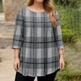 thumbnail image 3 of TQWQT Plus Size Women's Plaid 3/4 Sleeve Tunic - Round Neck, Soft Fabric, High-Low Hem, Loose Relaxed Fit Blouse for Layering/Daily 5XL, 3 of 5