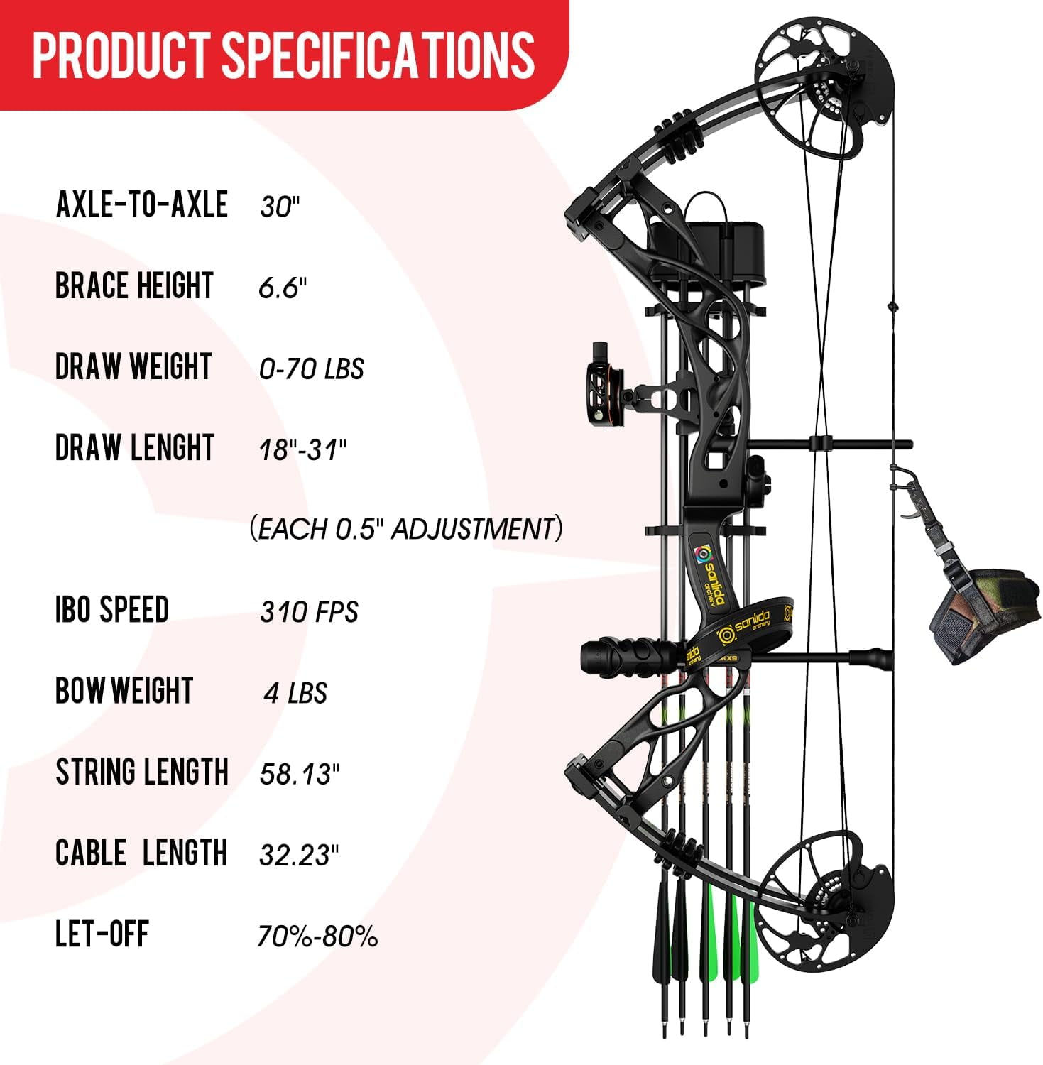Sanlida Dragon X9 Ready to Hunt Compound Bow Package for Adults, Archery Compound Bow and Arrow Set, 0-70 Lbs Draw Weight, No Bow Press Needed, Limited Life-time Warranty (Black)