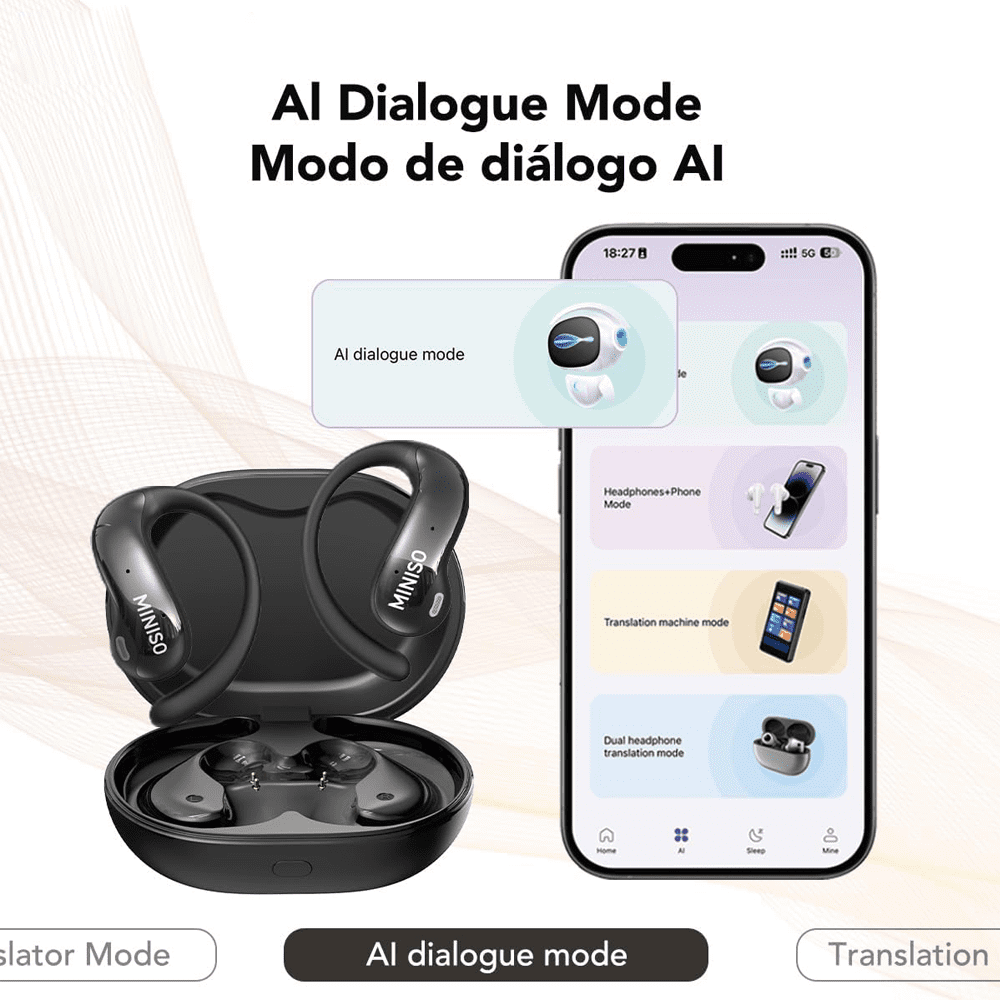 MINISO MS188 Bluetooth Headphones Open Ear Translation Earbuds with Mic Display Charging Case Waterproof IPX5