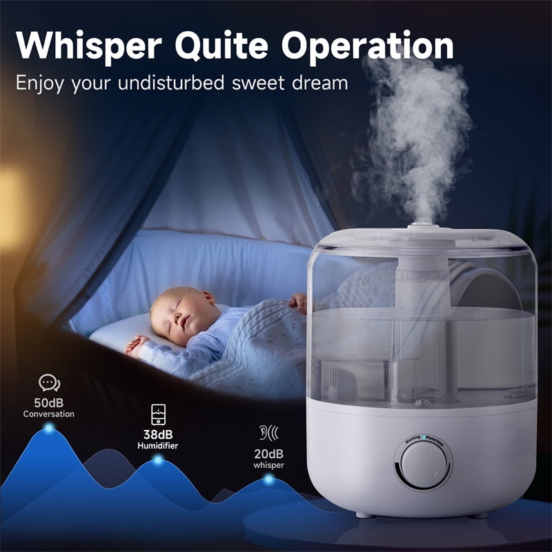 3L Humidifier, Cool Mist Humidifier for Babies, Bedroom, Nursery, Home and Office, High Precision Humidity Sensor, Plants, Large Capacity