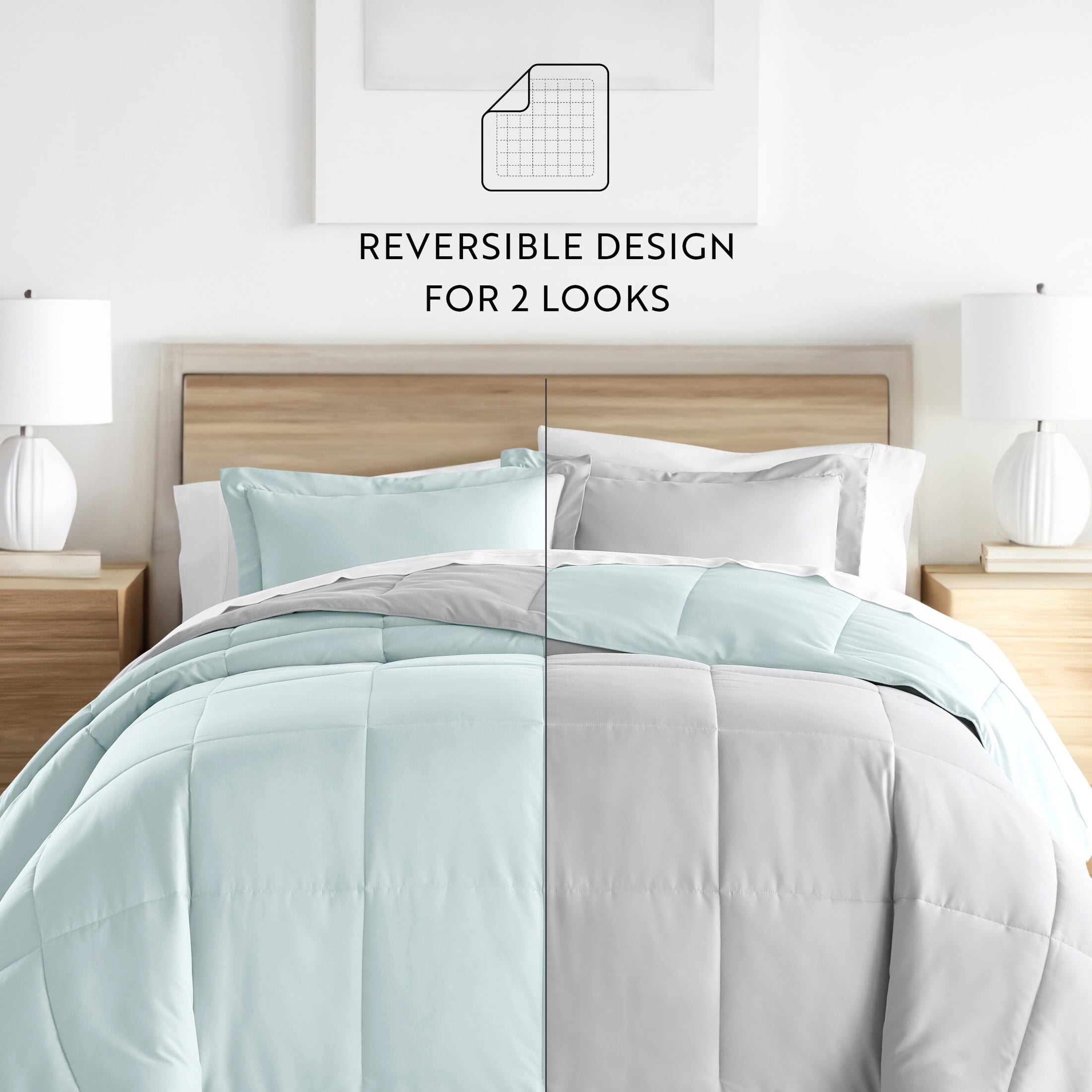 Noble Linens Soft 2-Piece Aqua & Gray Reversible All Season Lightweight Down Alternative Comforter Set, Twin/Twin XL
