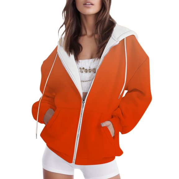 Women's Hoodies Sweatshirts Casual Zip Hoodie with Front Pockets for Women Everyday Comfort Orange S