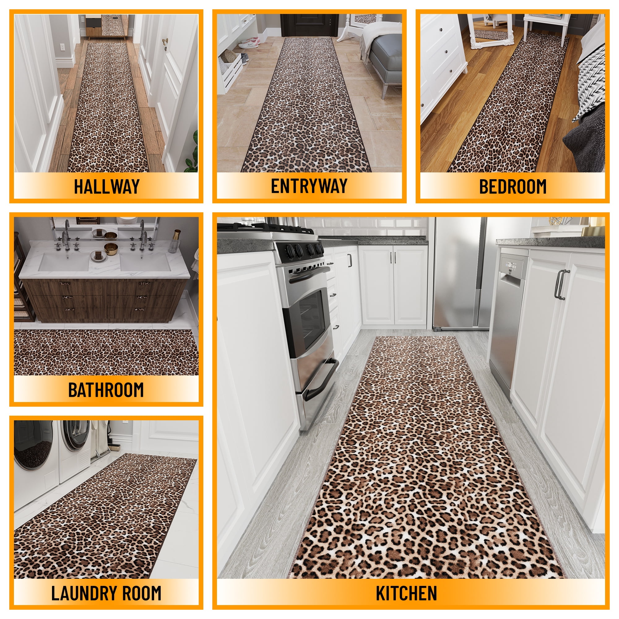 Ottomanson Aisle Runner Rug 2'7" x 29' Soft Non-Slip Indoor Rug, Leopard Print Brown