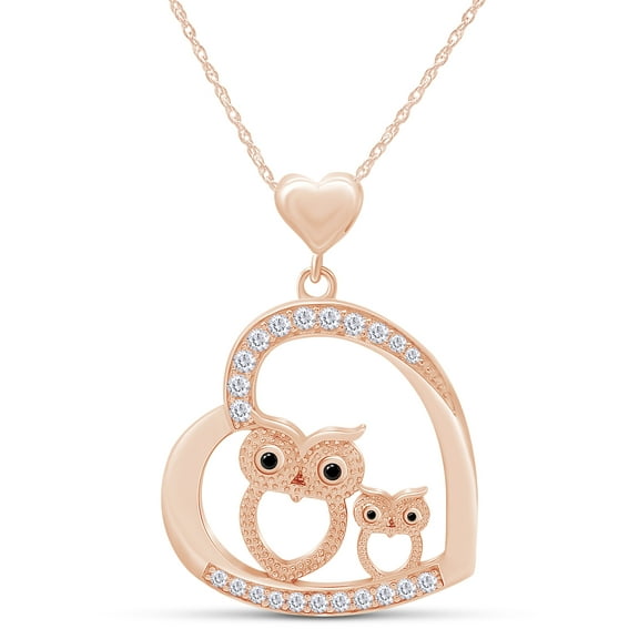 Mothre's Day Jewelry Gift Mom and Daughter Owl Heart Pendant Necklace In 14k Rose Gold Sterling Silver