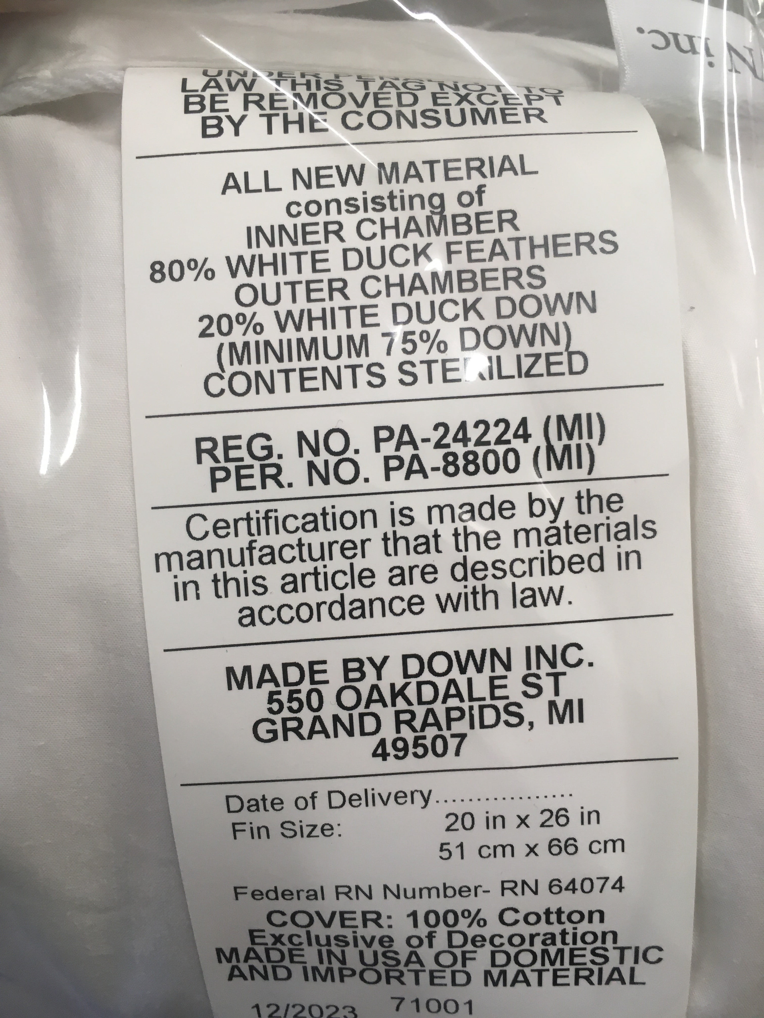 Layered Feather/Down Pillow Standard Size