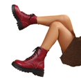 thumbnail image 6 of Thick Sole Work Boots,Vintage Military Booties,Brown Combat Boots,Women Vintage Lace Up Combat Boots Thick Lug Sole Low Top Ankle Booties Casual Work Booties,Wine 9, 6 of 6