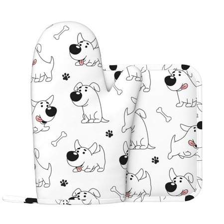 

Oven Mitts and Pot Holders Sets white Dog Cute Non-Slip Silicone Oven Gloves Potholders Cotton Lining Heat Resistant Gloves Hot Pads for Kitchen Cooking Baking