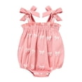 thumbnail image 2 of ZEHJUHAN Baby Girl's Sleeveless Ruffle Print Bow Strap Romper, Lace Trim Jumpsuit with Snap Closure Pink bow，0-3M, 2 of 7