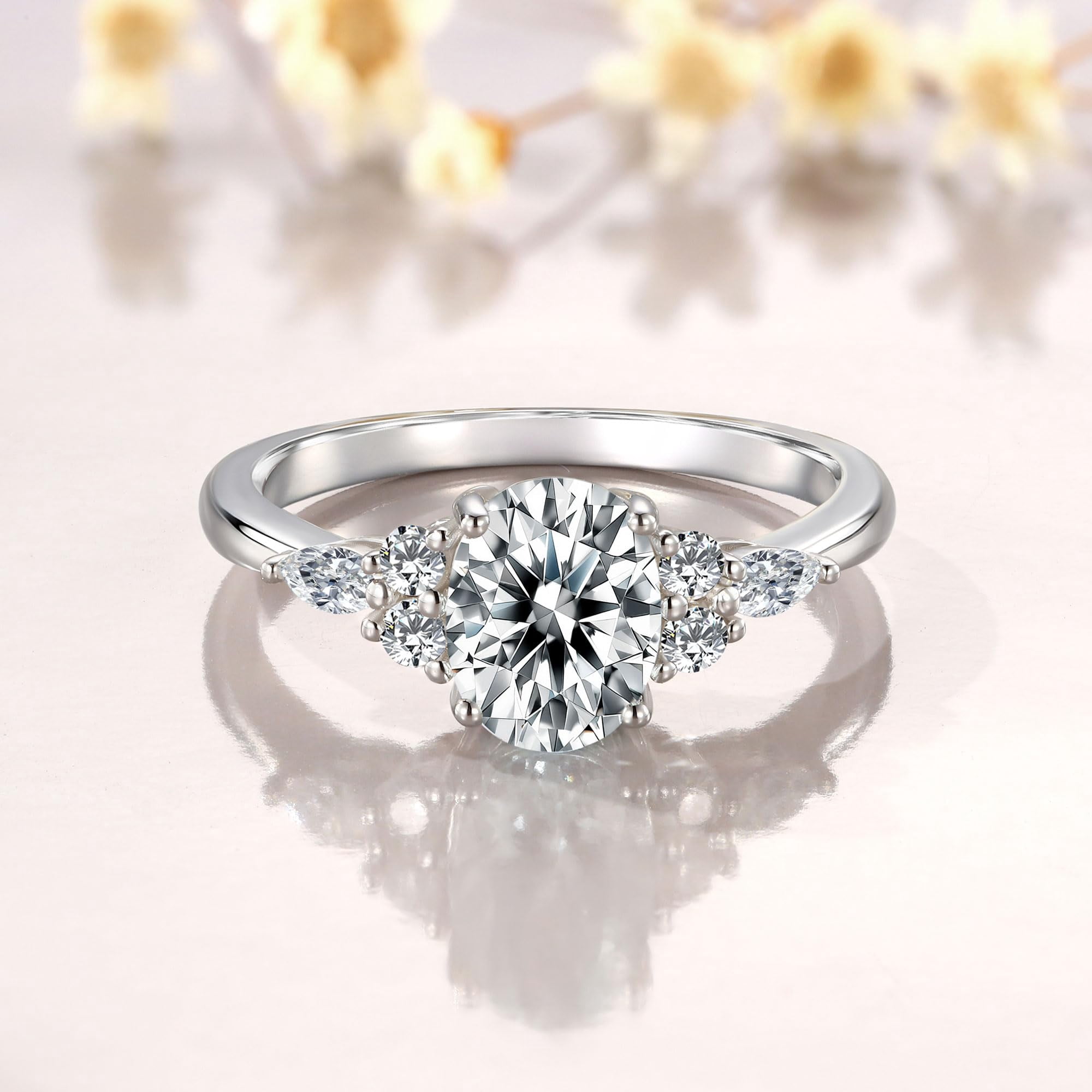 AUMIFY Moissanite Engagement Ring for Women Oval Cut Statement Rings 925 Sterling Silver Plated White Gold April Birthstone Valentine's Day Promise Wedding Anniversary Christmas Gift for Her Size 5.5