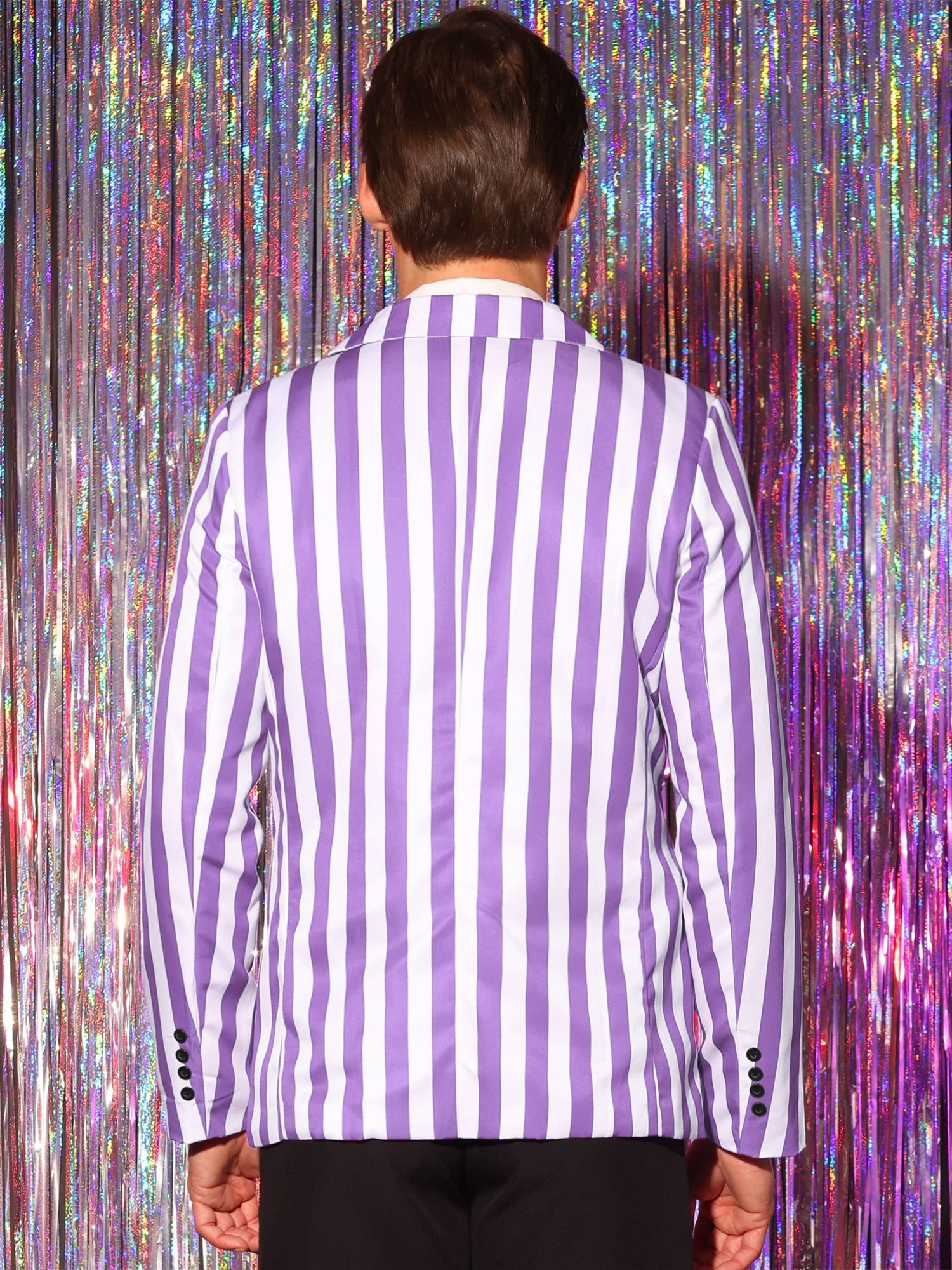 DARING DIVA Men's Striped Blazers One Button Business Stripes Patterned Coats S Purple White