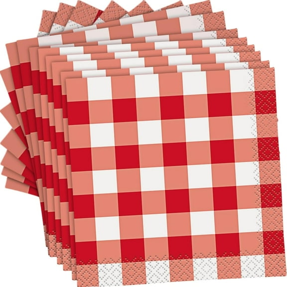 Unique Gingham Beverage Napkins 16pc Red
