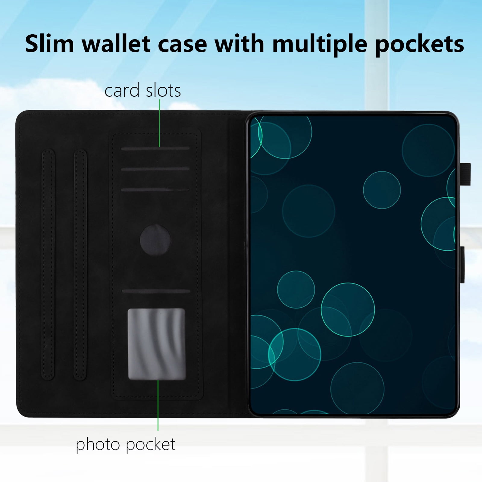 Allytechgroup for iPad (A16) 11th Generation 11 inch Case 2025 with Stand/Pencil Holder/Card Pockets/Magnetic Closure Smart Embossed Palm Tree PU Leather Folio Wallet Cover, [Auto Wake/Sleep], Black