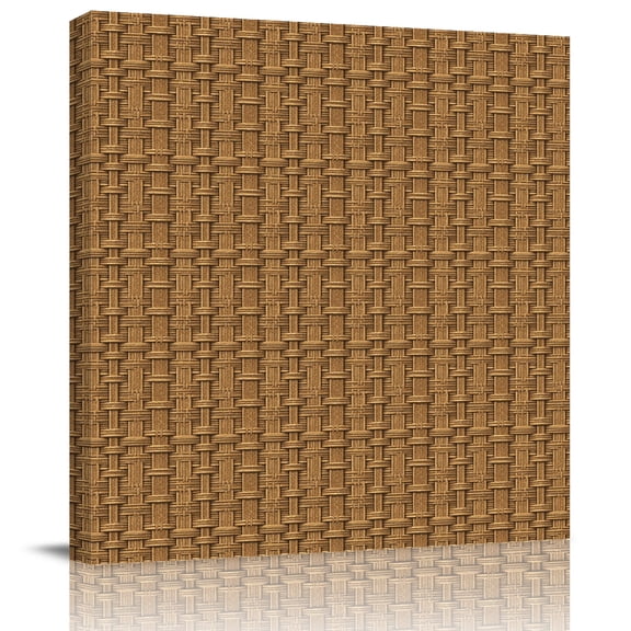 Wall Art Prints, Vintage Rattan Framed Canvas Prints for Bedroom Living Room Bathroom Office, Minimalist Abstract Wicker Texture Brown Gallery Wrap Wall Art Poster for Gifts Home Decor 8"x8"