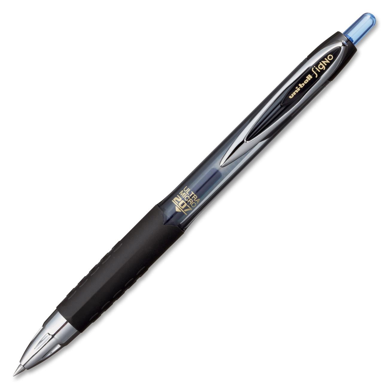 Gel Retractable Roller Ball Pen Medium-0.7mm uni-ball 207 Rollerball Gel Blue Ink 1914570 2-Carded