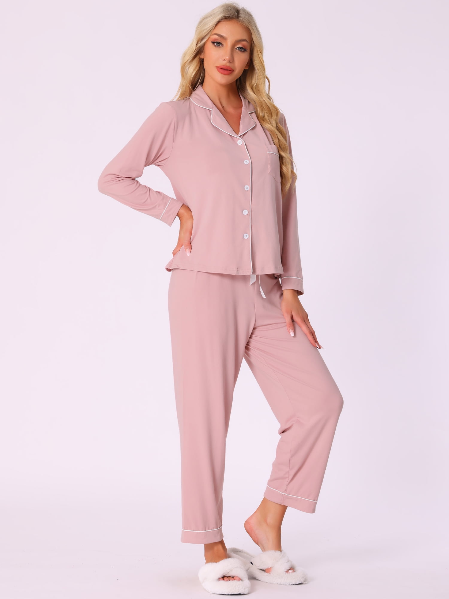 DARING DIVA Women's Soft Modal Button Down Pajama Sets M Pink