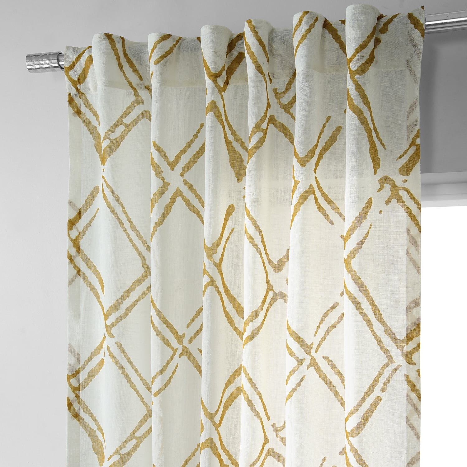 Normandy Gold Printed Faux Linen Sheer Curtain (1 Panel), Normandy Gold, 50W X 96L