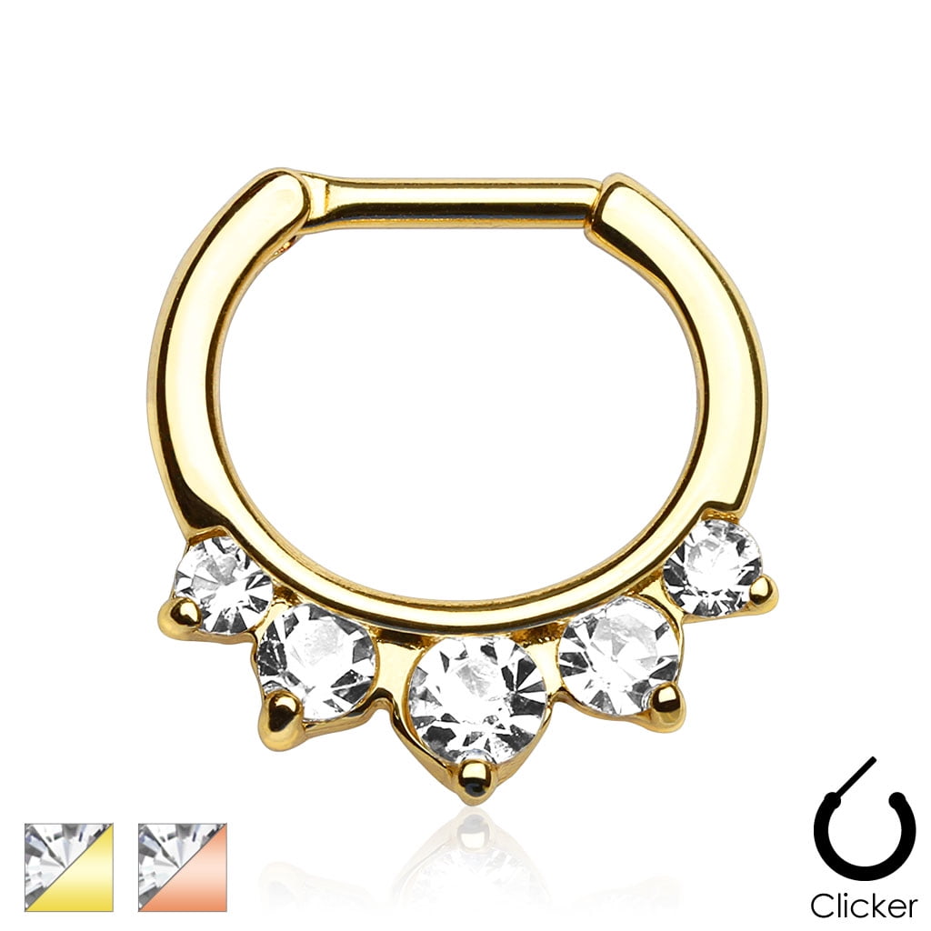 Septum CLICKER Nose Ring 14G (1.6MM) # I Petite Five Diamonds (Rose Gold) (B/6/5)
