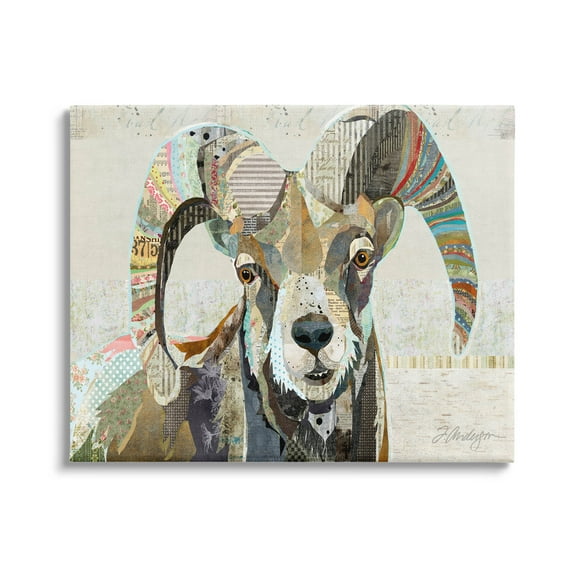 Stupell Industries Goat Striped Horns Ephemera Collage Graphic Art Gallery Wrapped Canvas Print Wall Art, Design by Traci Anderson