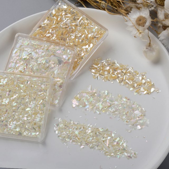 Neinkie 1 Boîte Décoration d'Art d'Ongles Forme Irrégulière Ultra-Mince Taille Mixte Effet Brillant Grand Application Décorative Naturelle Manucure Coquillage Fragments Bijoux d'Art d'Ongles Fournitures d'Ongles