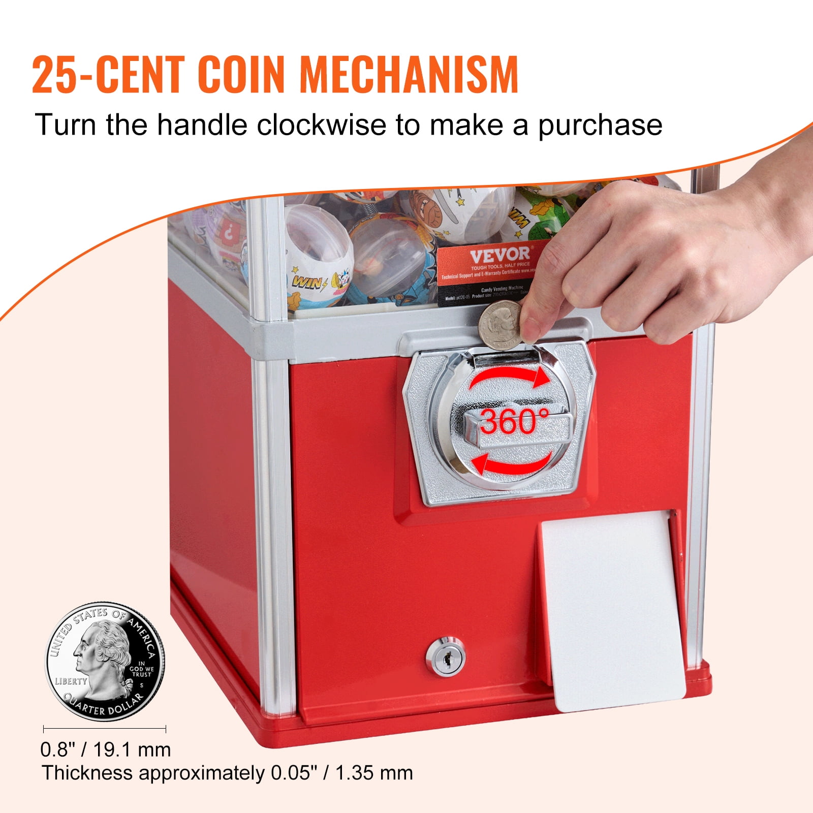 KFFKFF 25"H Gumball Machine Vending Coin Bank Vintage Gumballs Dispenser PS Red
