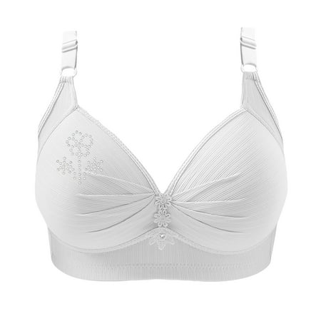 Womens Plus Size Bra Woman s Rhinestone Printing Gathe Together Push up Daily Bra Underwear No Rims Smoothing Bra Seamless Underwire T-Shirt Bra White M