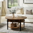 thumbnail image 2 of GUNAITO Round Lift Top Small Coffee Table with Storage Modern Farmhouse Center Table with Shelf 2 Tier Circle Table for Living Room Rustic Brown, 2 of 7