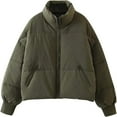 thumbnail image 3 of Womens Cropped Puffer Jacket Oversized Green Short Puffy Winter Coat, 3 of 5