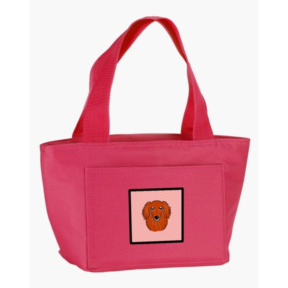 Checkerboard Pink Longhair Red Dachshund Lunch Bag