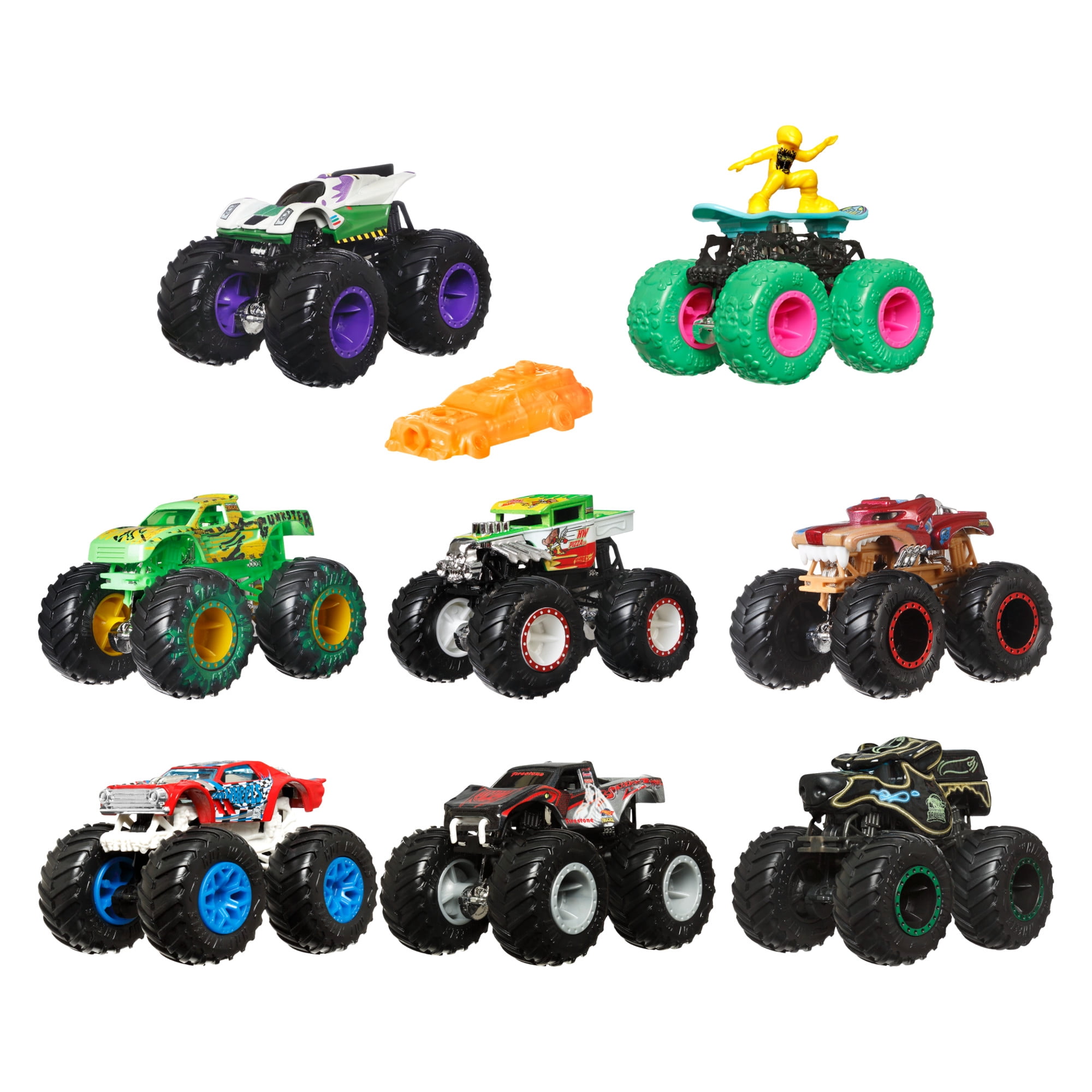 (2 pack) Hot Wheels Monster Trucks, 1:64 Scale Toy Truck & 1 Crushable Car (Styles & Colors May Vary, Items May Not Be Pictured)
