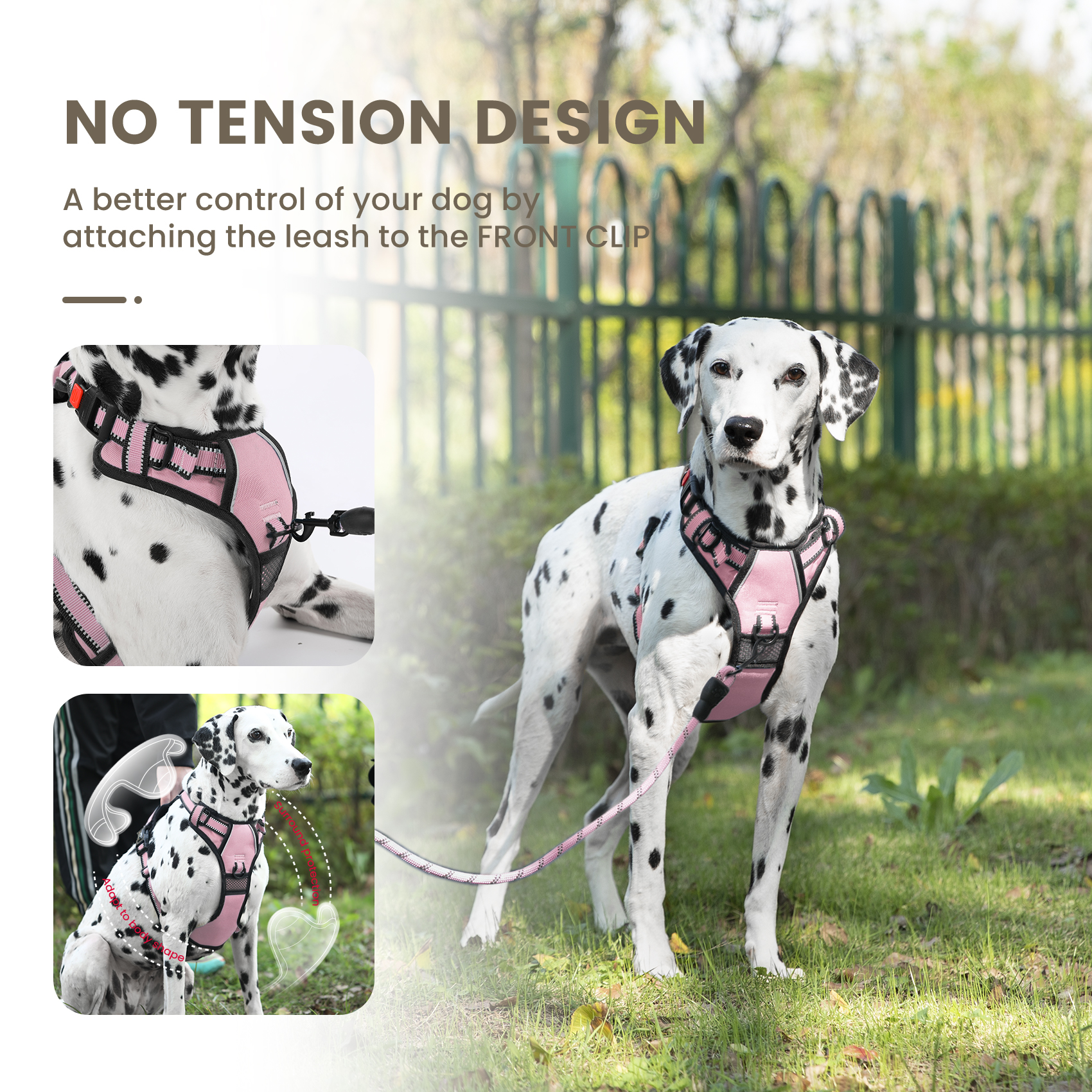 Furryfection No-Pull Dog Harness and Leash Set, Pink photo 3