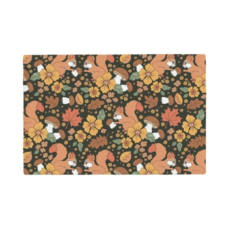 

Table Placemats Set of 6 - Squirrel Mushroom Yellow Flower 12x18 In Faux Linen Double Heat Resistant Place Mats Cloth Indoor/Outdoor Placemats Washable Table Mats for Dining Kitchen Party