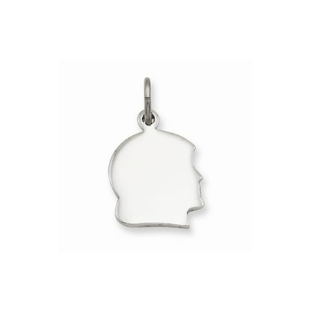 Rhodium-plated Small Engravable Girl's Head Charm (0.8in long x 0.5in wide)