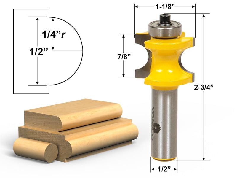 Yonico 13516 5 Bit Bullnose Router Bit Set C3 Carbide Tipped 1/2-Inch Shank 