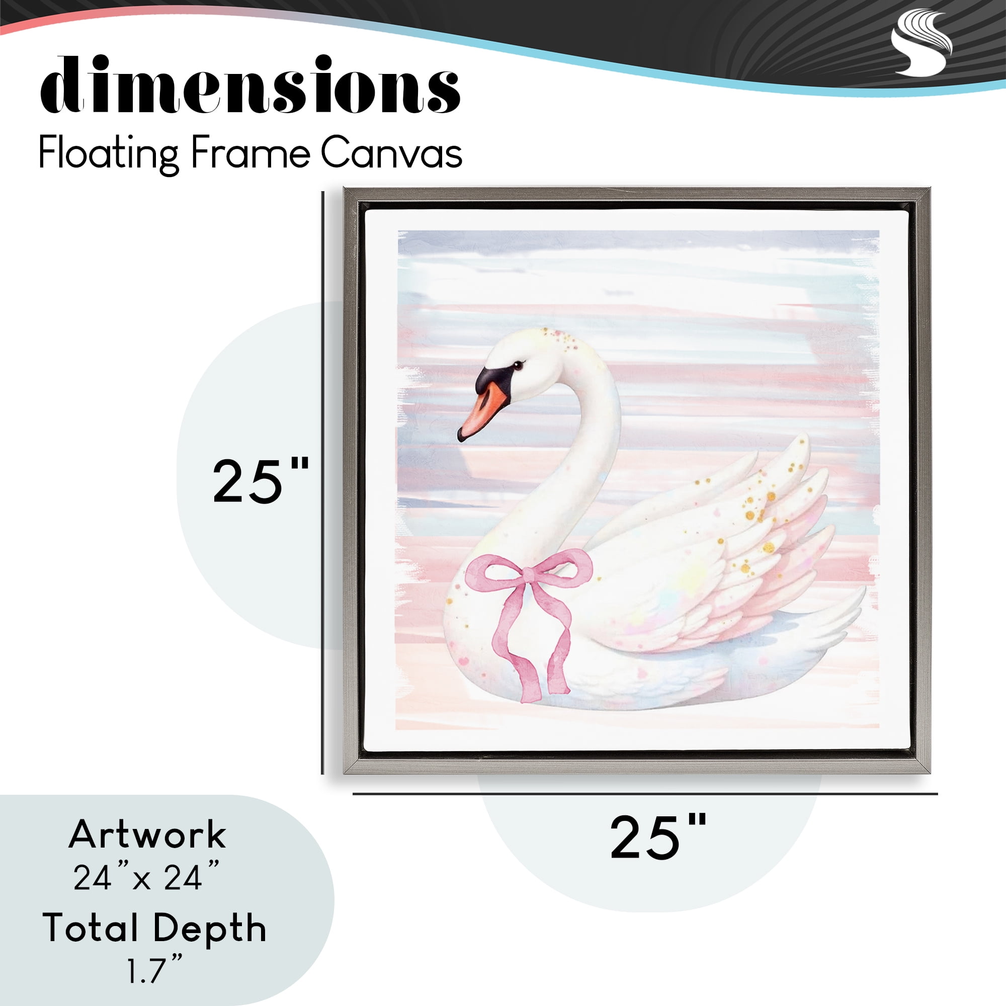 Pastel Swan with Ribbon Gray Framed Floater Canvas Wall Art, design by Kim Allen