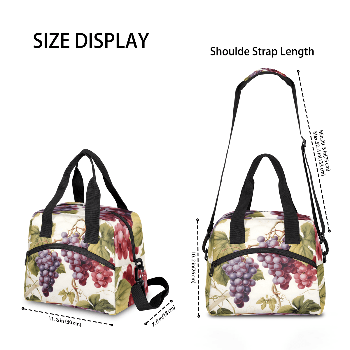 Herdesigns Purple Grapes Insulated Lunch Bag for Women Men Adults Large Reusable Lunch Box Leakproof Portable Cooler Tote Bags with Adjustable Shoulder Strap