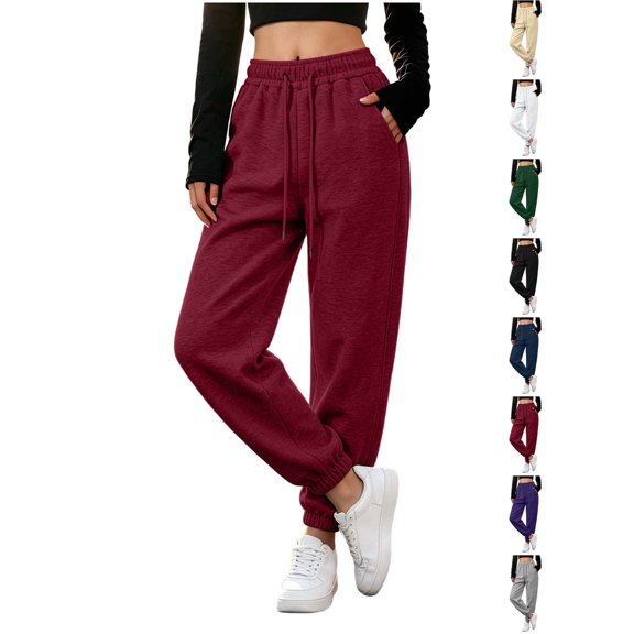 Xaqiouau Womens Jogger Sweatpants High Waisted Drawstring Lounge Pants Casual Athletic Joggers Soft Fleece Sweatpants with Pockets
