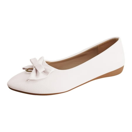 

eczipvz Women s Ballet Flats Foldable Round Toe Dress Shoes Comfortable Slip On Work Flat Shoes with Bowknot (White 7.5)