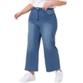 thumbnail image 2 of DARING DIVA Women's Plus Stretchy Washed Button Wide Leg Jeans Palazzo Pants 1X Blue, 2 of 6