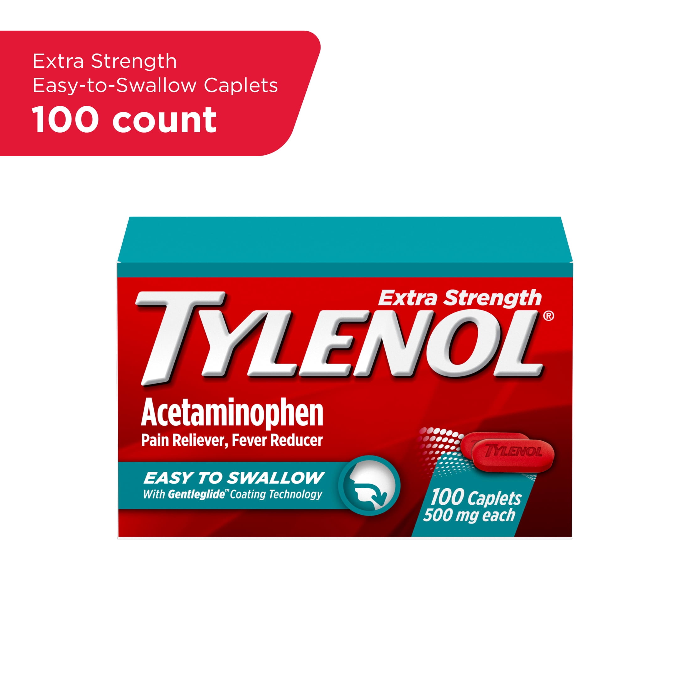 (3 pack) Tylenol Extra Strength Acetaminophen, Easy to Swallow Caplets, 100 Count