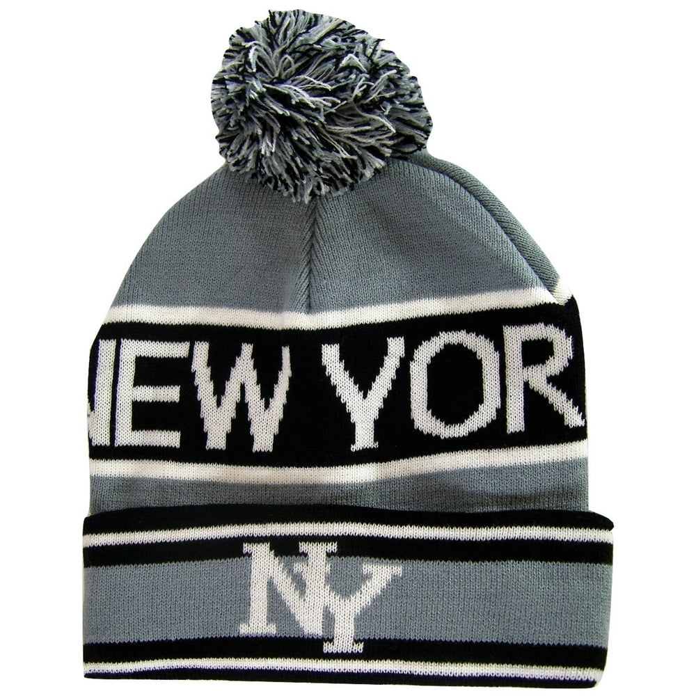 New York Hat New York City NY Men's 2Tone Winter Knit Pom Beanie
