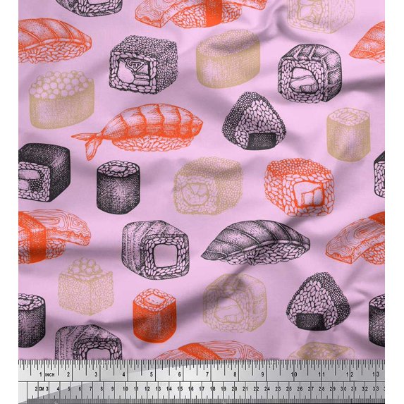 Soimoi Polyester Crepe Fabric Grains & Fish Food Fabric Prints by Yard 52 Inch Wide