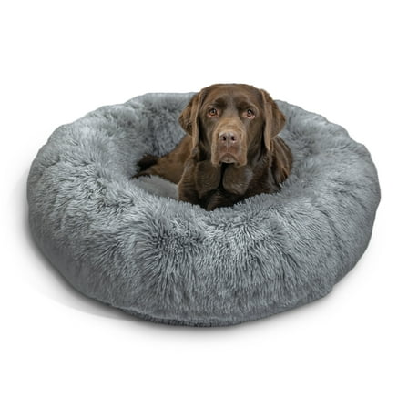 Best Friends by Sheri The Original Calming Donut Dog and Cat Bed in Shag Fur Gray, Large 36x36"