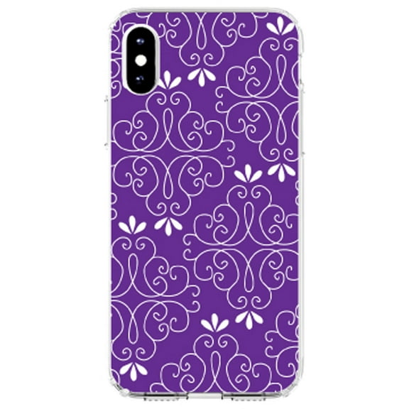DistinctInk Clear Shockproof Hybrid Case for iPhone XR (6.1" Screen) - TPU Bumper, Acrylic Back, Tempered Glass Screen Protector - Purple White Floral