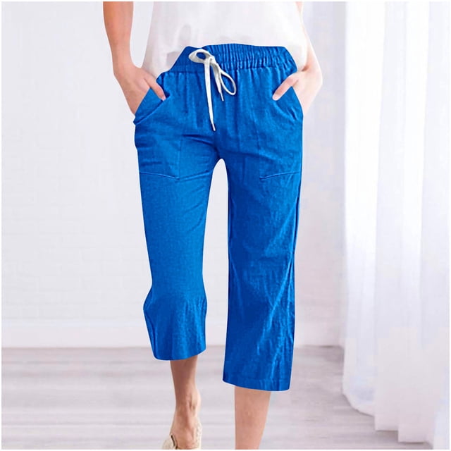 LSLJS Women's Fragrant Hemp Solid Color Loose Women Fashion Drawstring Pants Seven Pants Pockets Womens Work Pants