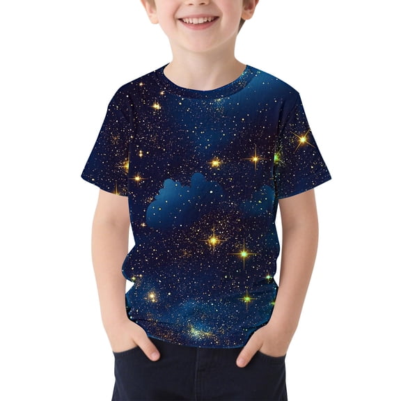 IVEYRTF Boys Star Print Short Sleeve T-Shirt Casual Round Neck Top for School Activities Everyday Comfort Sporty Style Shirt(Multicolor#8,9-10 Years)