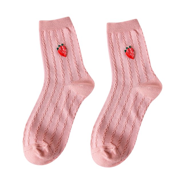 Womens To Keep Warm Sock Strawberry Printing Lightweight Cotton Athletic Socks