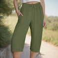 thumbnail image 2 of TTUHYWXI Womens Capris Pants High Waist Drawstring Comfy Casual Pants Casua Lightweight Loose Trousers Buttons Trim with Pockets (Green, XXL), 2 of 8