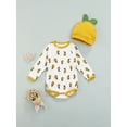 thumbnail image 2 of nvzhuang Baby Romper with Hat, Kids Cartoon Lemon Print Round Neck Long Sleeve Bodysuit+ Cap for Summer, 0-12 Months, 2 of 8
